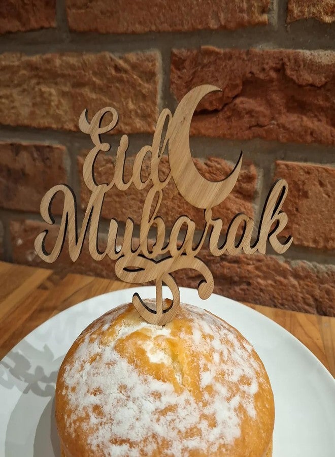 CLITHS مجموعة كليثس من قطعتين من زينة كعكة عيد مبارك الخشبية، عيد الفطر، عيد الأضحى، زينة كعكة قابلة لإعادة الاستخدام، زينة كعكة رمضانية خشبية لاحتفالات العيد المباركة - Image 4